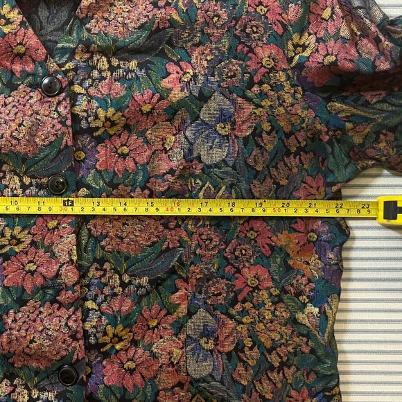Vintage 1990s 80s Floral Kensington Square Long Sleeved Vest Jacket Top - Size L - Picture 8 of 11